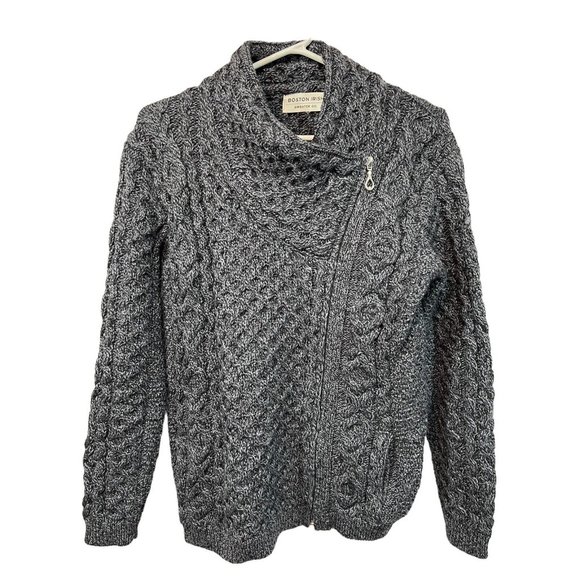 Boston Irish Sweater Co Lady Newbury Zip Front Wool Cardigan Jacket Sm Charcoal - Picture 1 of 5